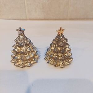 GODINGER Christmas Tree Salt and Pepper Shakers Silver Plate
